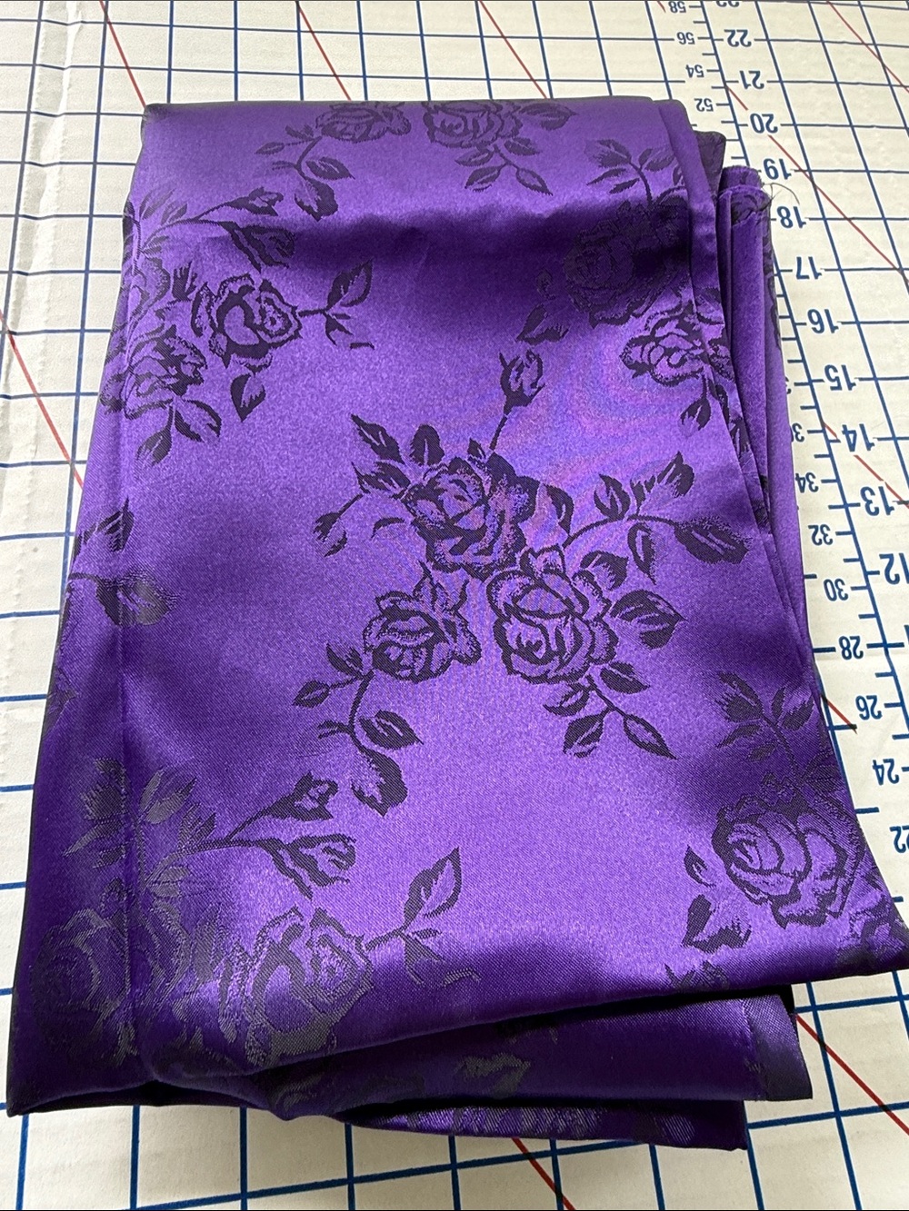 Purple Rose Satin Jacquard Fabric 1 3/4 Yds x 56” Floral Formalwear